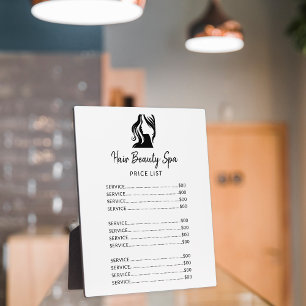 Hair salon elegant white and black menu price list plaque