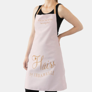 Hair salon employee personalised pink and gold apron
