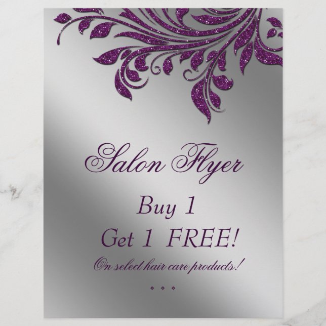 Hair Salon Flyer Sale Zebra Sparkle Purple Silver (Front)