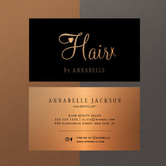 Hair salon glam black gold metallic hairstylist business card