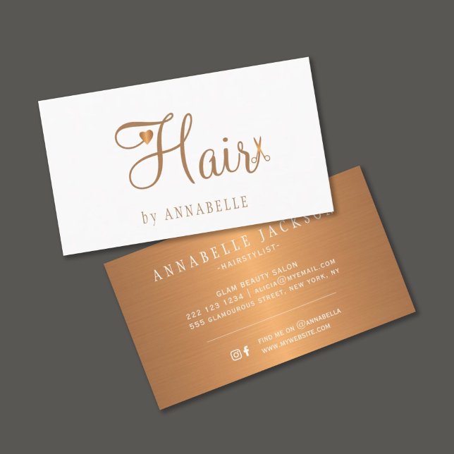 Hair salon glam white gold metallic hairstylist business card (Creator Uploaded)