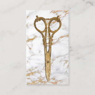 Hair Salon Gold Antique Scissor Trendy Marble #2 Business Card