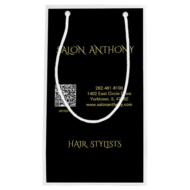 Hair Salon Gold Black QR  Small Gift Bag (Front)