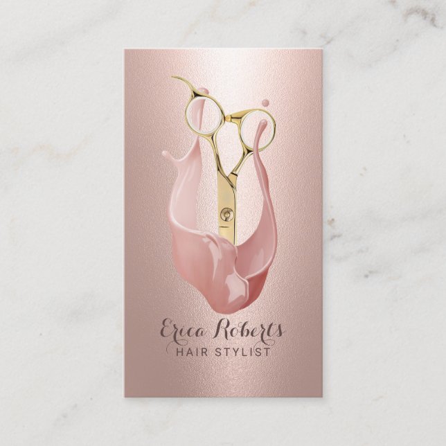 Hair Salon Gold Scissor Modern Rose Gold Business Card (Front)