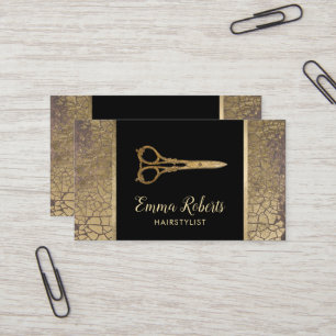 Hair Salon Gold Scissor Stylish Gold Leaf Crackle Business Card