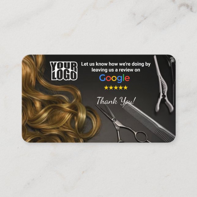 Hair salon Google Review Template With QR  Business Card (Front)