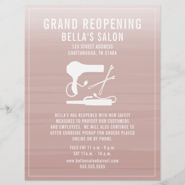 Hair Salon Grand Reopening Blush Pink Ombre Flyer (Front)