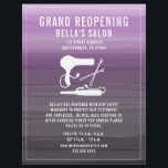 Hair Salon Grand Reopening Purple Ombre Flyer<br><div class="desc">Illustration of a blow dryer,  curling iron,  and bobby pins over a watercolor inspired purple ombre background.  Personalize the text.</div>
