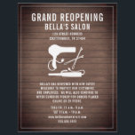 Hair Salon Grand Reopening Rustic Wood Flyer<br><div class="desc">Illustration of a blow dryer,  curling iron,  and bobby pins over a wood background.  Personalize the text.</div>