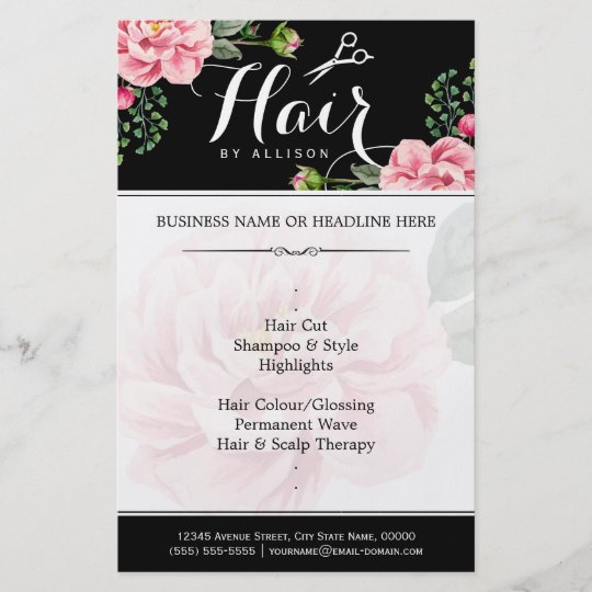 Hair Salon Hair Cut Black White Floral Flyer Zazzle Co Uk