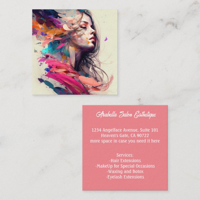 Hair Salon Hairdresser Aesthetician Beauty Square Business Card (Front/Back)