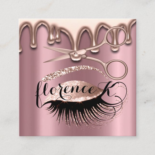 Hair Salon Hairdresser Brows Eyelash Drip Scissors Square Business Card (Front)