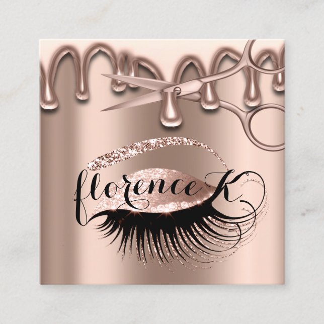 Hair Salon Hairdresser Brows Eyelashes Rose Modern Square Business Card (Front)