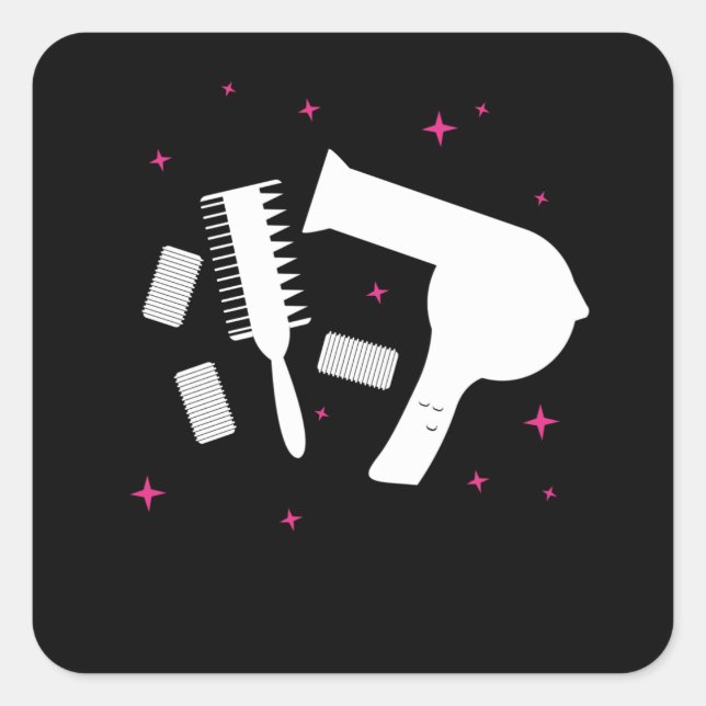 Hair Salon Hairdresser Logo Hair Dryer Brush Square Sticker (Front)