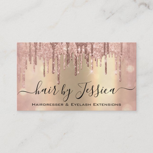Hair Salon Hairdresser Nails Makeup Rose Gold Business Card (Front)