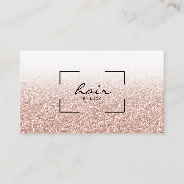 Hair Salon Hairdresser Pink Peach Gold Glitter Business Card (Front)