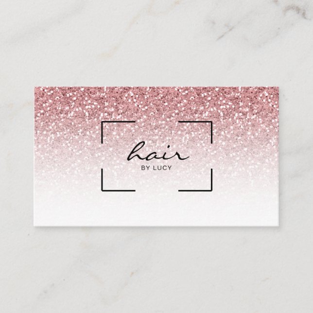 Hair Salon Hairdresser Rose Gold Glitter Business Card (Front)