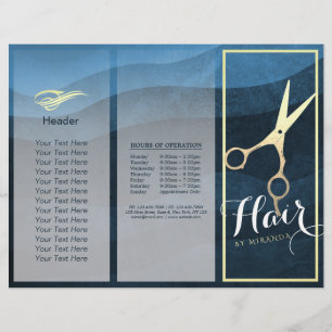 Hair Salon Hairstylist Blue Gold Scissors Tri-Fold