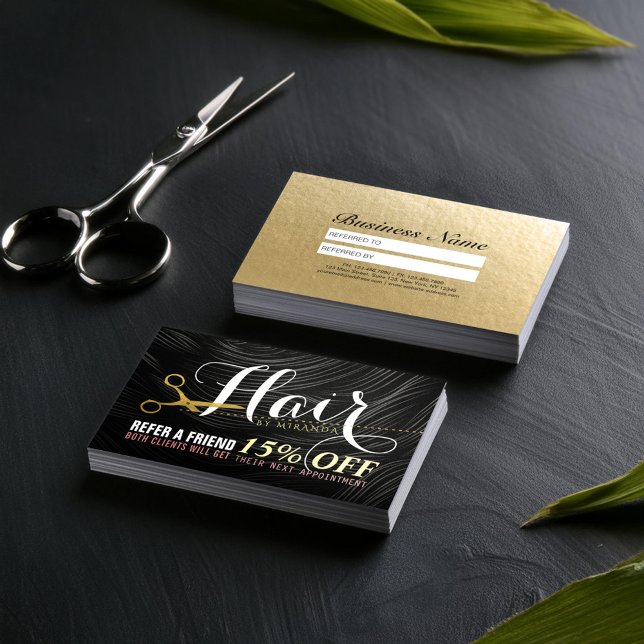 Hair Salon Hairstylist Gold Scissors Referral Card (Creator Uploaded)