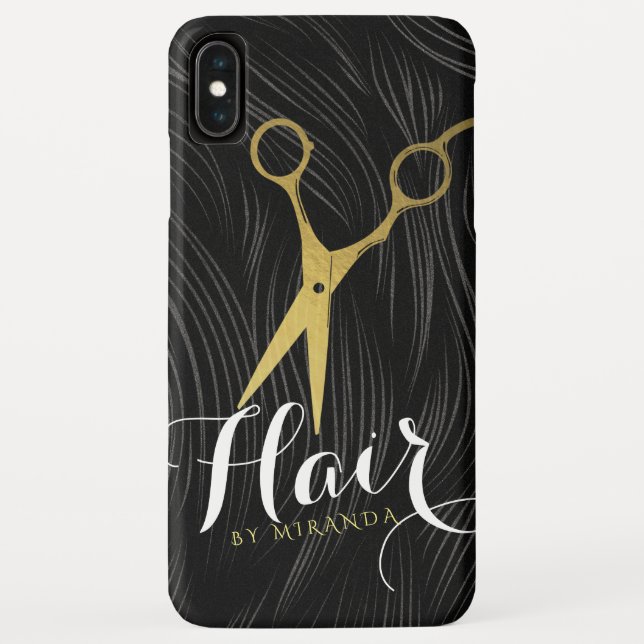 Hair Salon Hairstylist Modern Black Gold Scissors Case-Mate iPhone Case (Back)