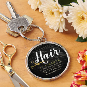 Hair Salon Hairstylist Modern Black Gold Scissors Key Ring