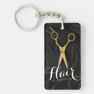 Hair Salon Hairstylist Modern Black Gold Scissors Key Ring