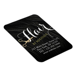 Hair Salon Hairstylist Modern Black Gold Scissors Magnet