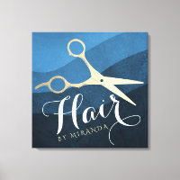 Hair Salon Hairstylist Modern Blue & Gold Scissors