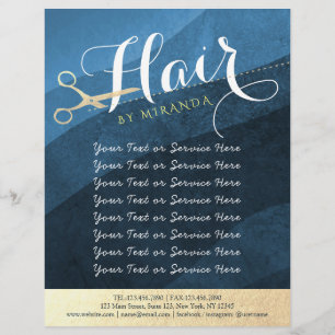 Hair Salon Hairstylist Modern Blue & Gold Scissors Flyer