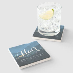 Hair Salon Hairstylist Modern Blue & Gold Scissors Stone Coaster