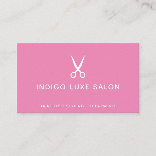 Hair Salon Hairstylist Modern Scissors Dark Pink Business Card (Front)