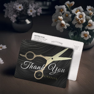 Hair Salon Hairstylist Thank You Gold Scissors Postcard