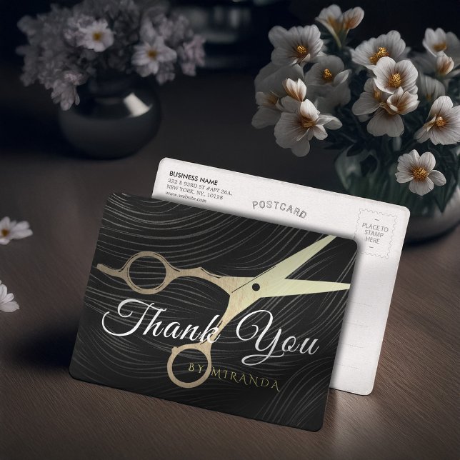 Hair Salon Hairstylist Thank You Gold Scissors Postcard (Creator Uploaded)