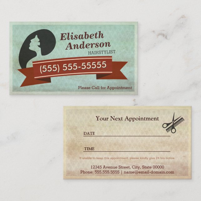 Hair Salon Hairstylist - Vintage Appointment Card (Front/Back)