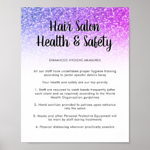 Hair Salon Health Safety Poster Purple Glitter