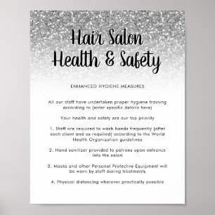 Hair Salon Health Safety Poster Silver Glitter