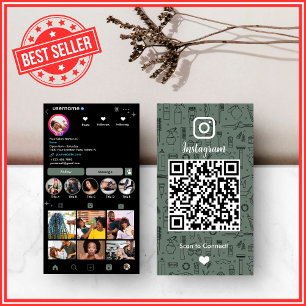 Hair Salon Instagram Sage Green Social Media QR Business Card