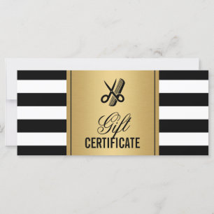 Hair Salon Logo Gift Certificate Gold B&W Stripes