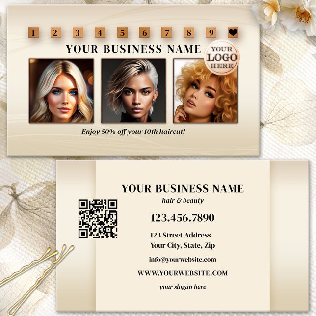 Hair Salon Logo QR Code Photos Loyalty Card (Creator Uploaded)