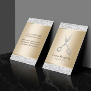 Hair Salon Luxury Silver Glitter Hairstylist Business Card