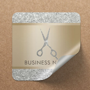 Hair Salon Luxury Silver Glitter Hairstylist Square Sticker