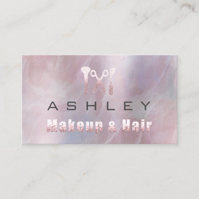 Hair Salon Makeup Artist Appointment Grey Pink Business Card (Front)