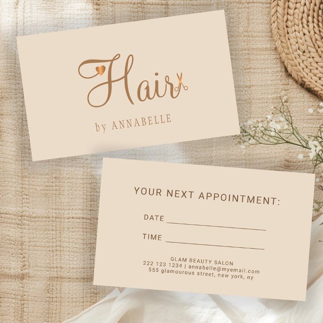 Hair salon modern beige natural hair stylist appointment card (Creator Uploaded)