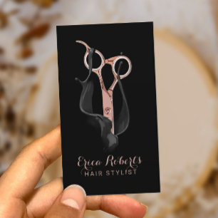 Hair Salon Modern Black & Rose Gold Hair Stylist Business Card