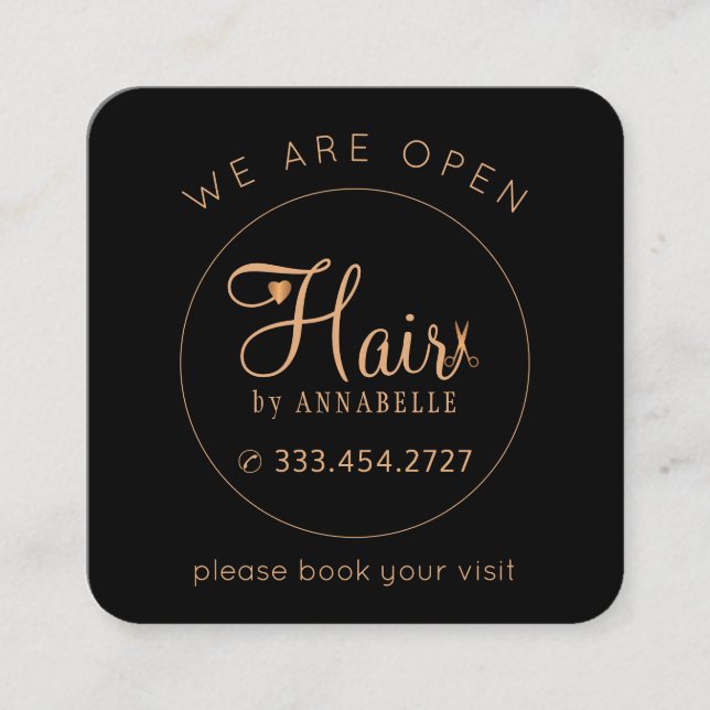Hair salon modern elegant hairdresser black appointment card (Front)