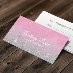 Hair Salon Modern Pink Silver Glitter Appointment Card