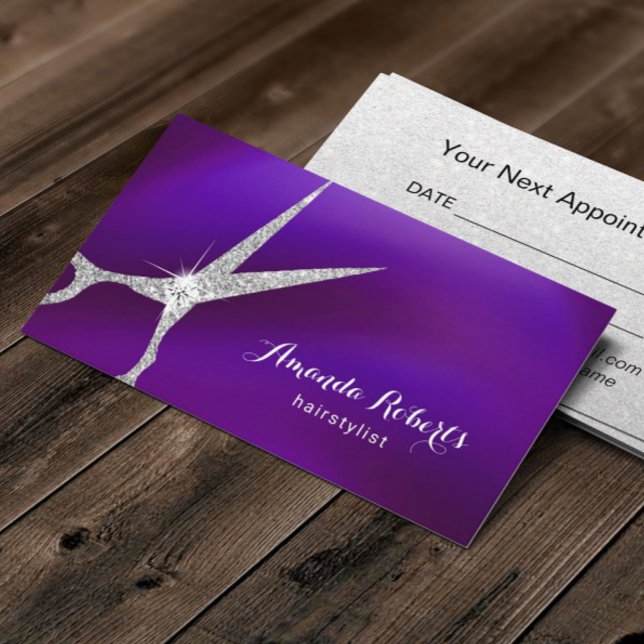 Hair Salon Modern Purple & Silver Appointment Card (Creator Uploaded)