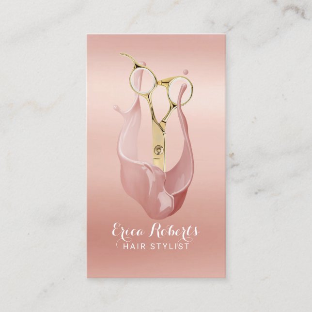 Hair Salon Modern Rose Gold Hair Stylist Business Card (Front)