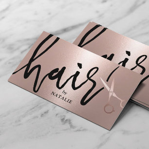 Hair Salon Modern Rose Gold Handwritten Script Business Card