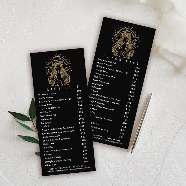 Hair Salon Nails Makeup Lashes Tarot Price List Rack Card (hair salon price card mystical tarot celestial beauty makeup nails lashes stylist beauty)